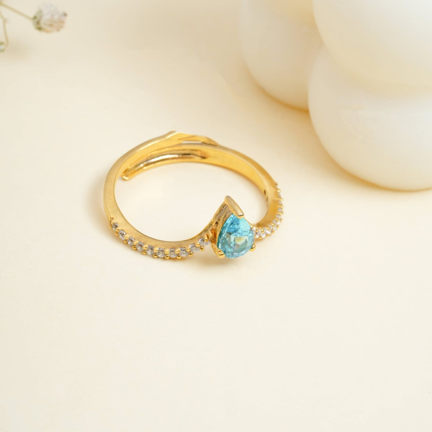 Aqua Blue Pear Shape Adjustable Ring in 925 Sterling Silver - orebella - store