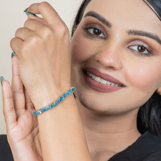 Blue Triangle Tennis Silver Bracelet for Women | 925 Sterling Silver - orebella - store