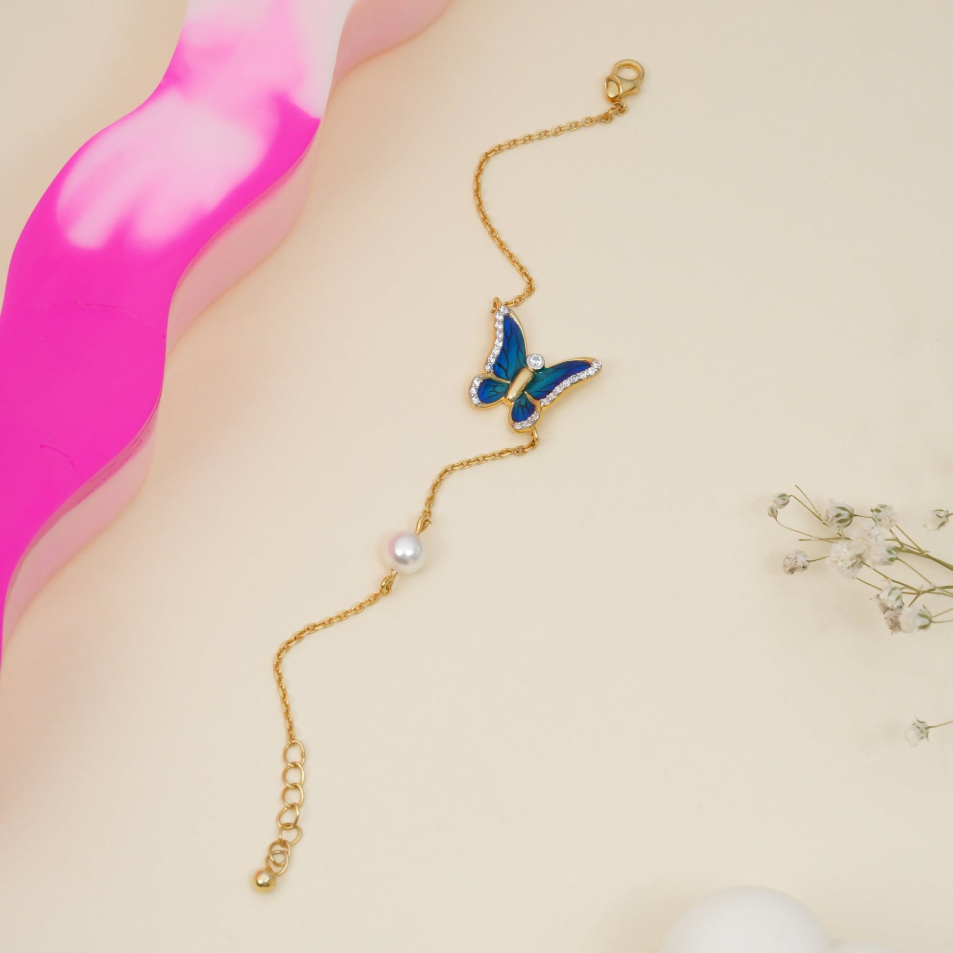 Butterfly Pearl Charm Bracelet - orebella - store