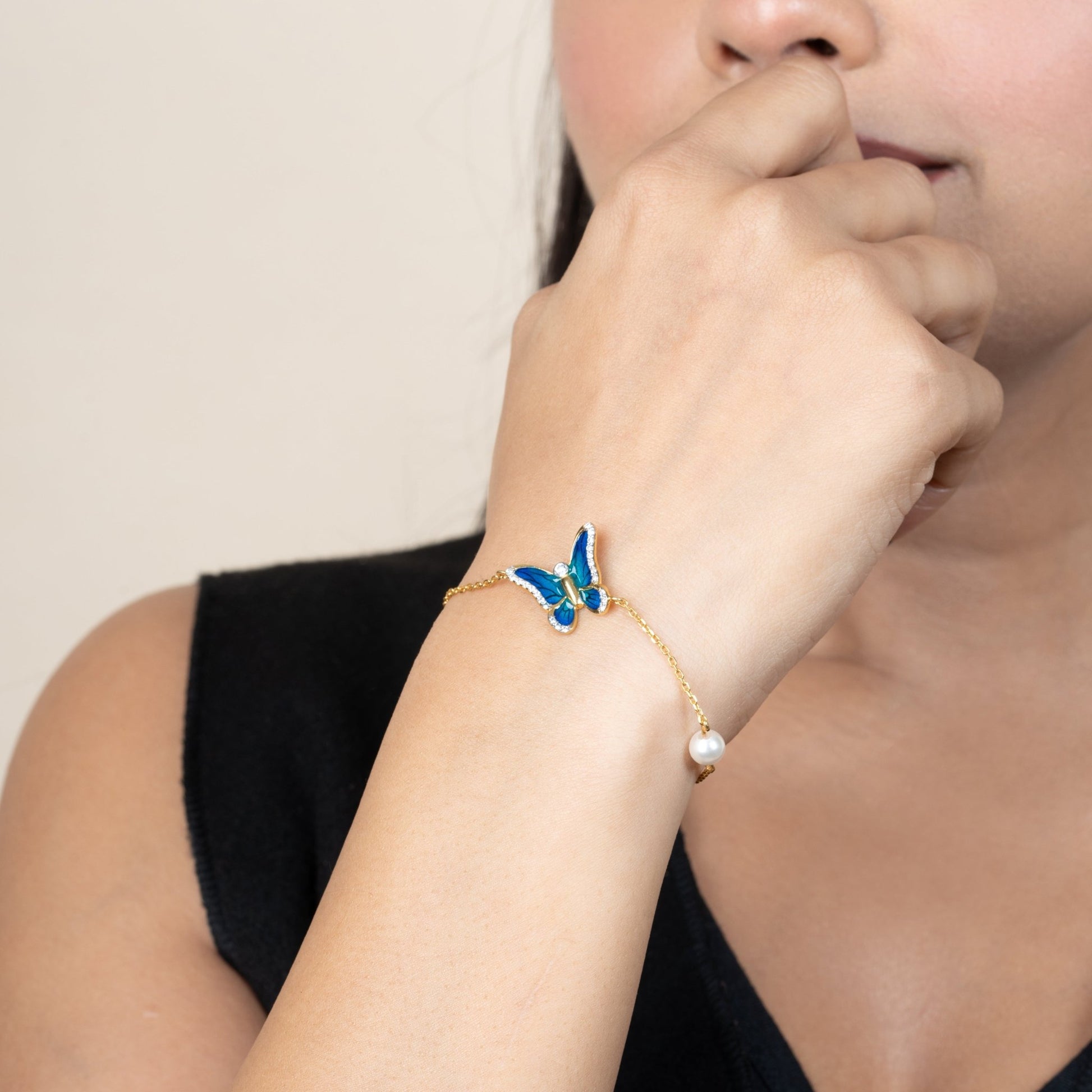 Butterfly Pearl Charm Bracelet - orebella - store