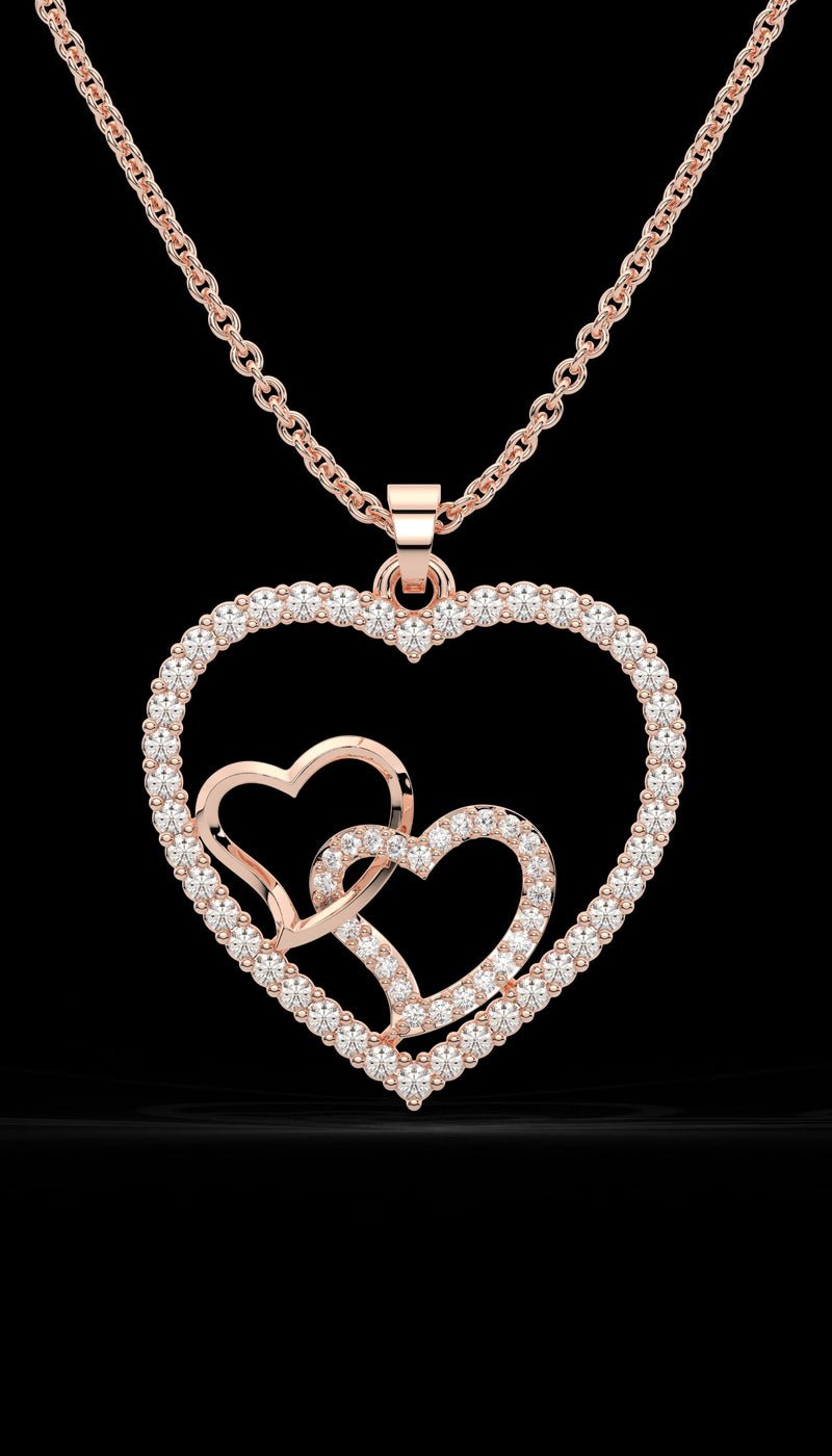 DOUBLE HEART ROSE GOLD NECKLACE FOR WOMEN|925 STERLING SILVER|SWISS ZIRCON - orebella - store