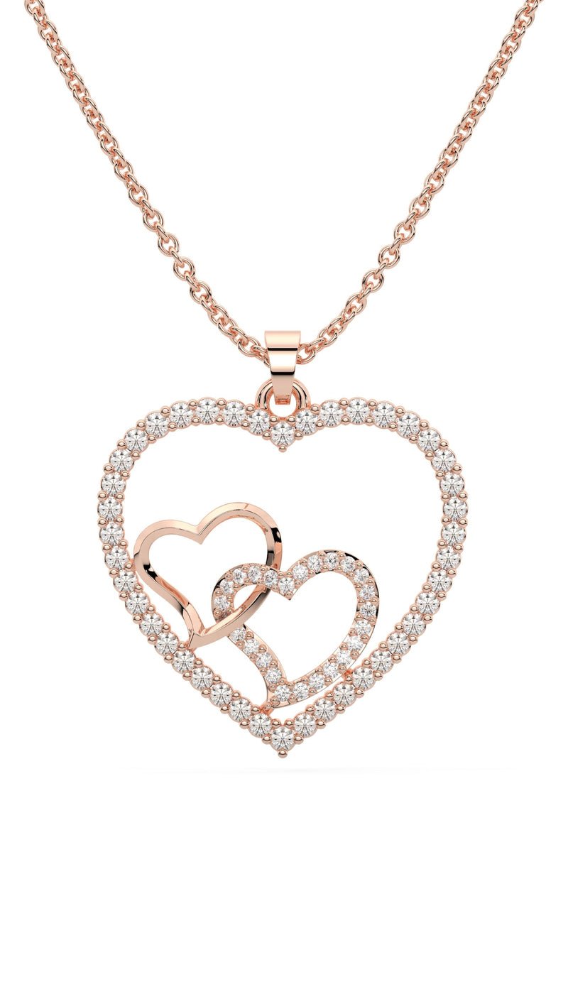 DOUBLE HEART ROSE GOLD NECKLACE FOR WOMEN|925 STERLING SILVER|SWISS ZIRCON - orebella - store