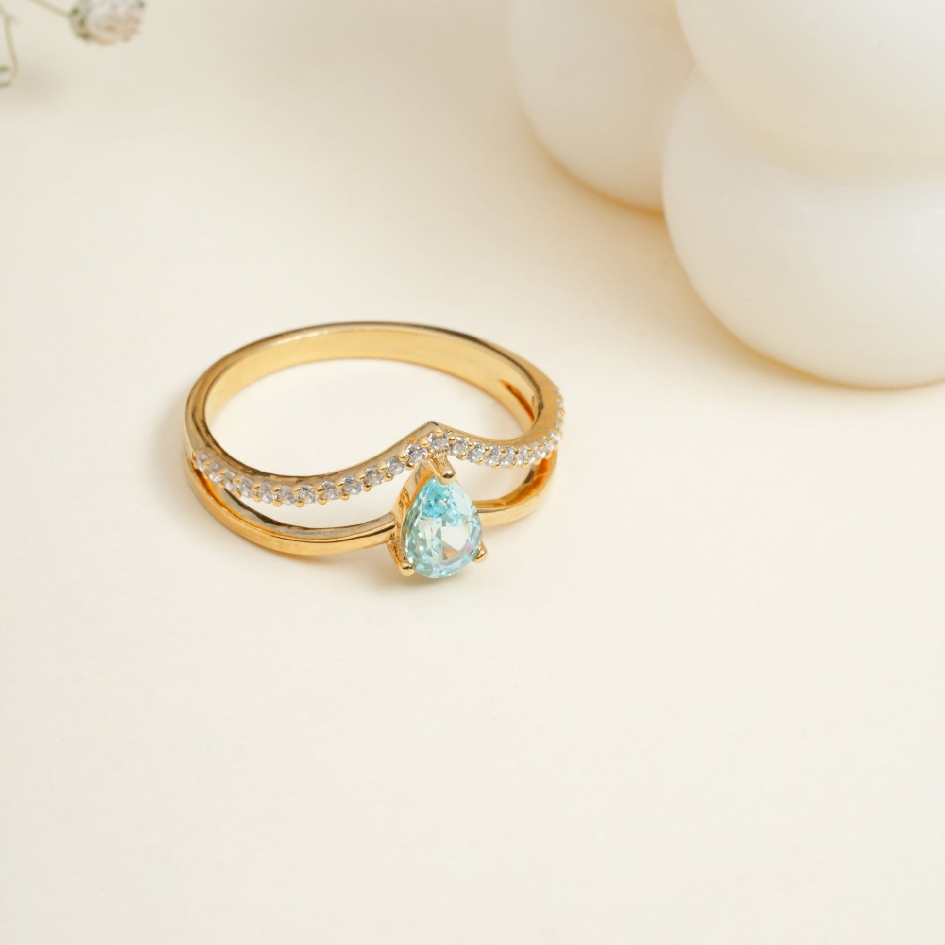 Dual Band Aqua Blue Stone Ring for Woman - orebella - store