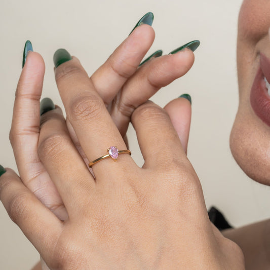Pink Pear Shape Adjustable Ring for Woman - orebella - store