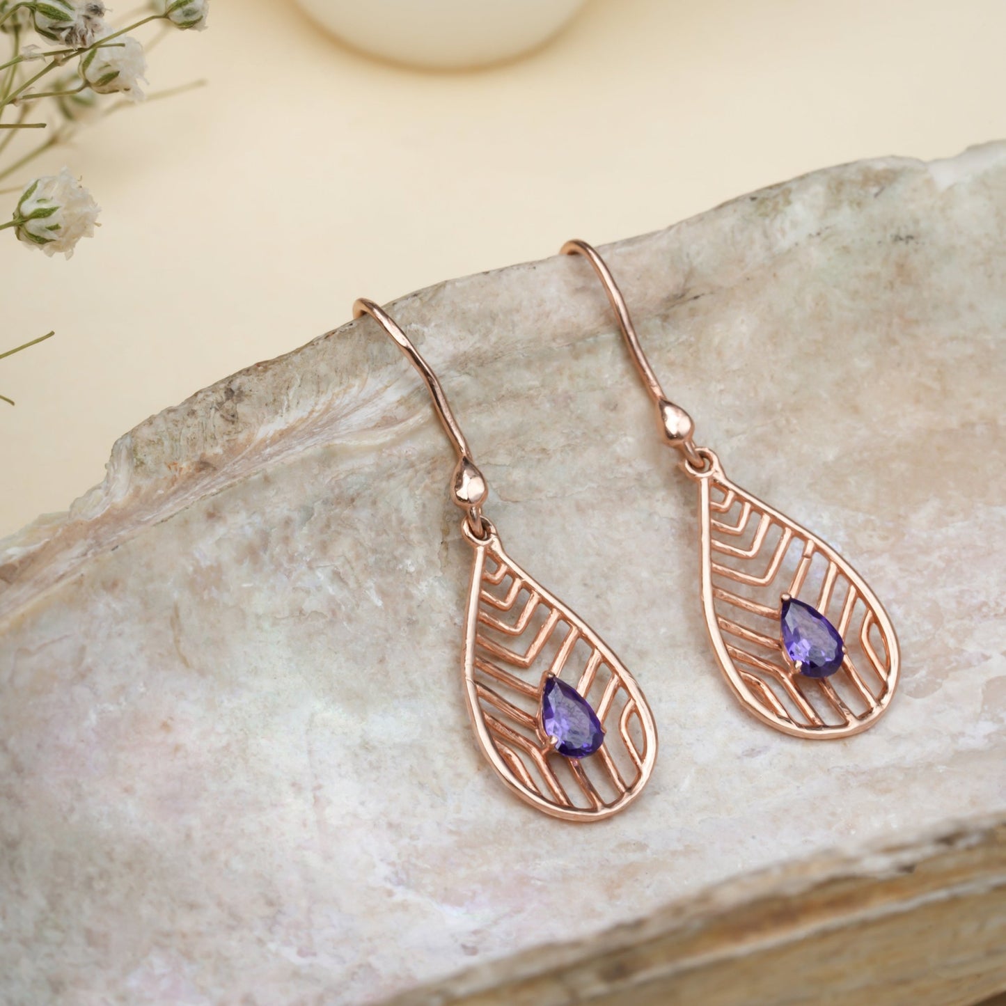 Purple Pear Long Earring - orebella - store