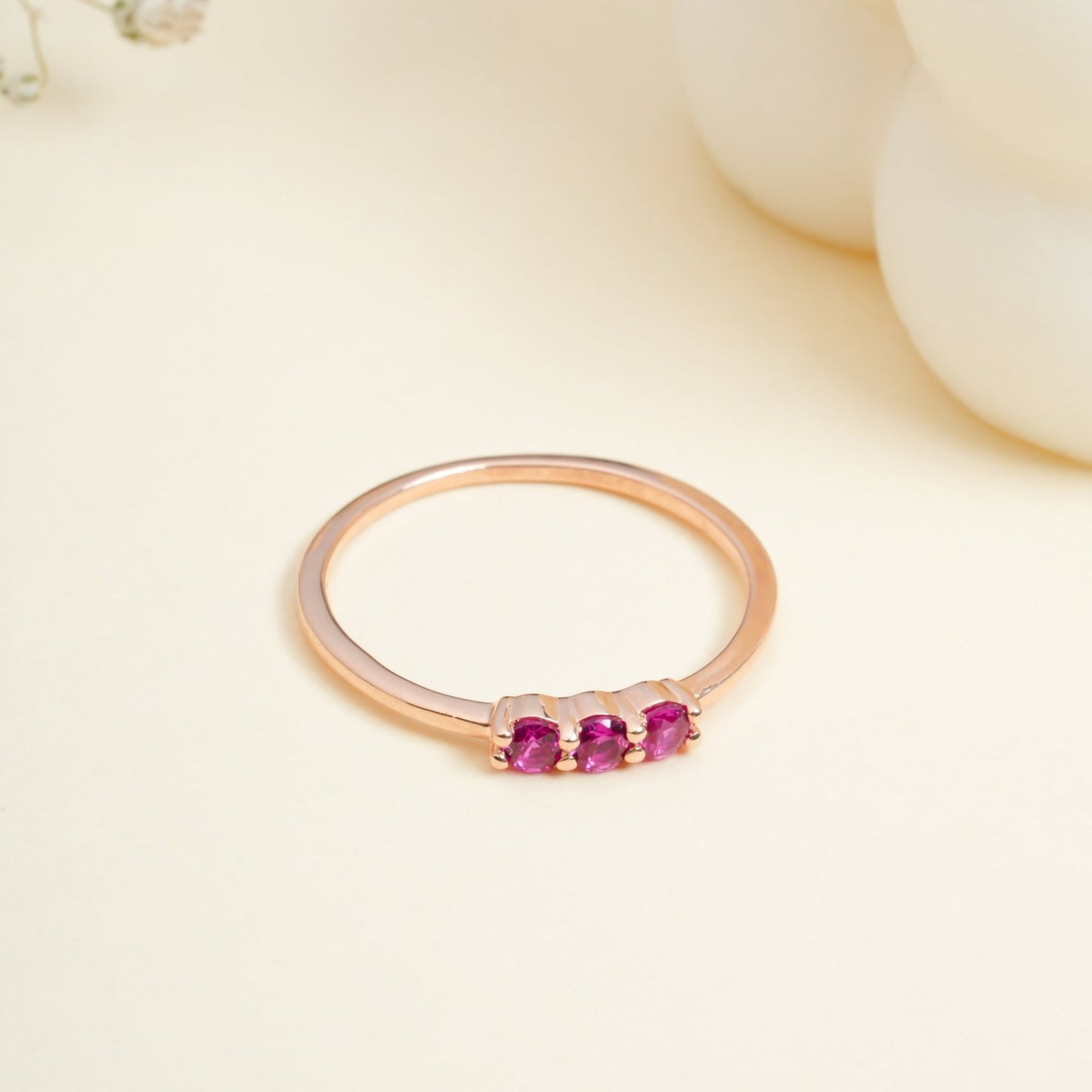 Three Stone Ruby Ring for Woman - orebella - store