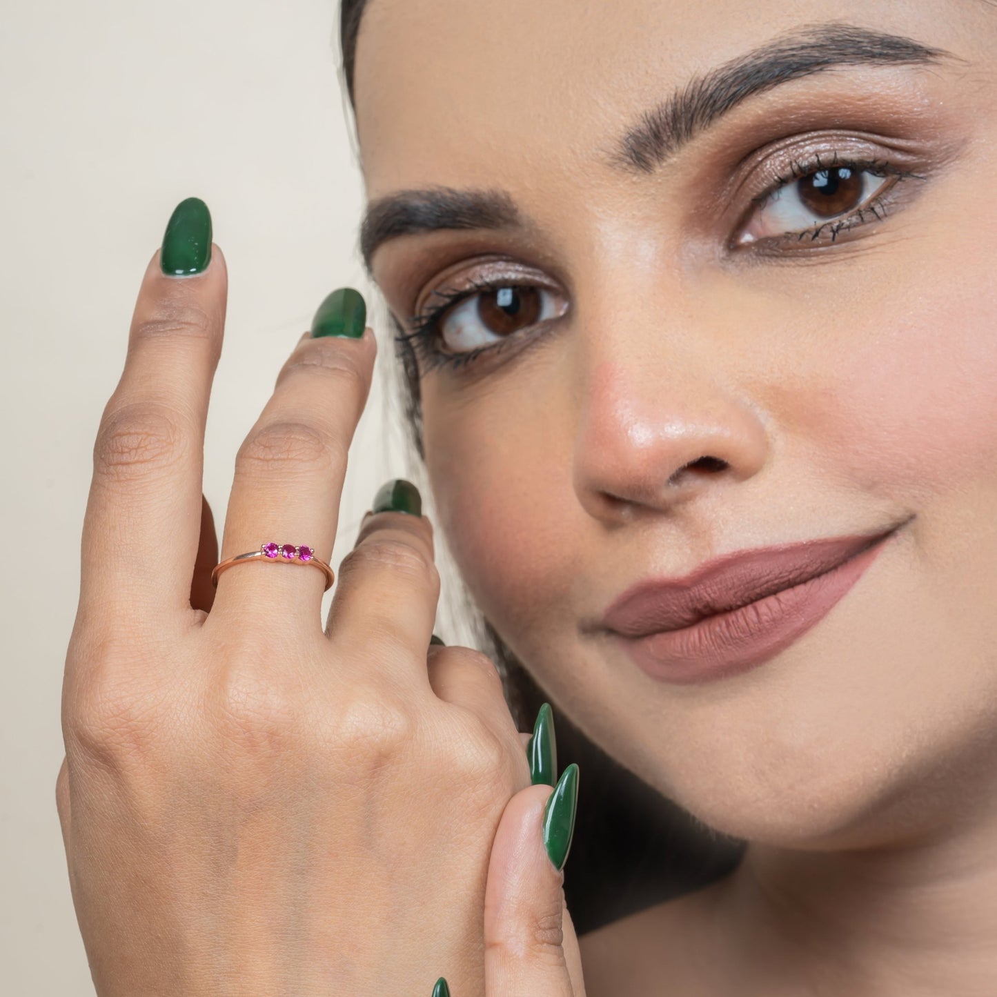 Three Stone Ruby Ring for Woman - orebella - store