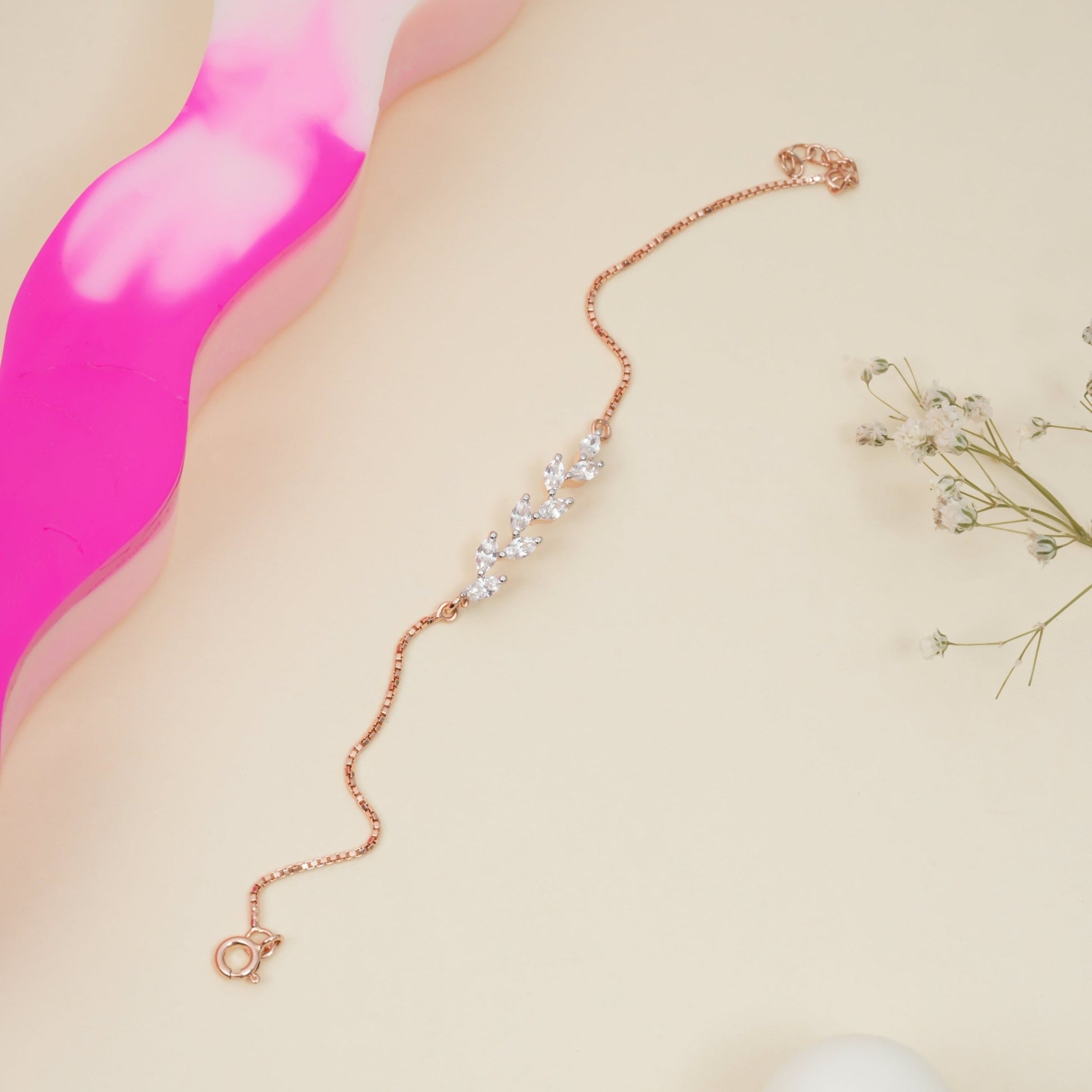 White Leaf Diamond Bracelet - orebella - store