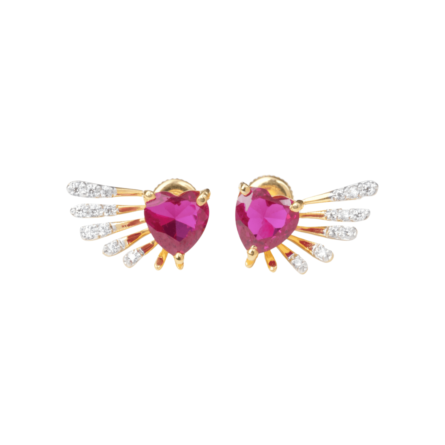 Wing Style Ruby Heart Earring | 925 Sterling Silver | 18k Gold Plated - orebella - store
