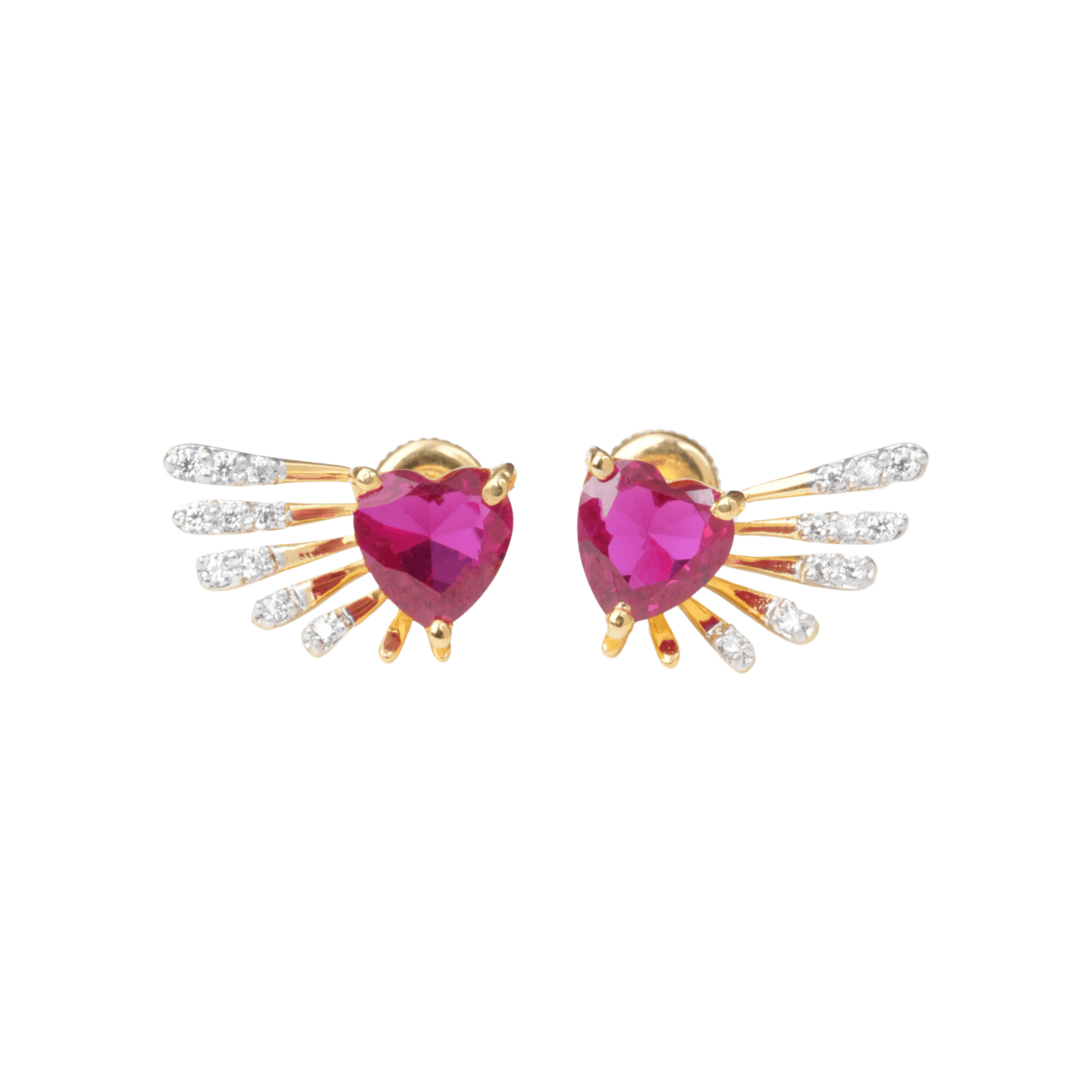 Wing Style Ruby Heart Earring | 925 Sterling Silver | 18k Gold Plated - orebella - store
