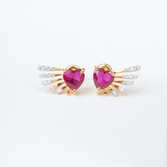 Wing Style Ruby Heart Earring | 925 Sterling Silver | 18k Gold Plated - orebella - store